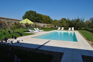 a swimming pool in a yard with chairs and an umbrella at Chateau La Touanne Loire valley in Baccon