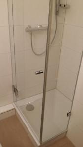 a shower with a glass door in a bathroom at Fewo Königsberger in Garmisch-Partenkirchen +13 photos
