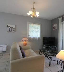 salon z kanapą i telewizorem w obiekcie Le Clos des Bouviers w mieście Lanton