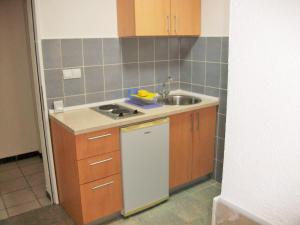 a small kitchen with a sink and a stove at Apartments Petrovic in Krimovice +25 photos