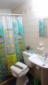 a bathroom with a toilet and a sink at Casa Sur in El Bolsón