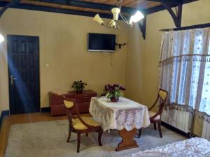 切尔诺夫策RGK Baron Gartenberg的一间有桌椅和电视的餐厅