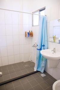 a bathroom with a shower and a sink at Handy Hostel in Hualien City