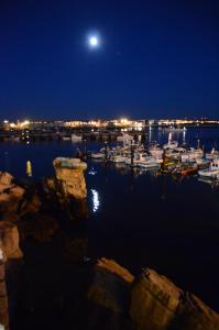 un port avec des bateaux dans l'eau la nuit dans l'établissement KateKero, à Peniche