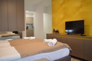 Ein Bett oder Betten in einem Zimmer der Unterkunft Ohrid Luxury Studios