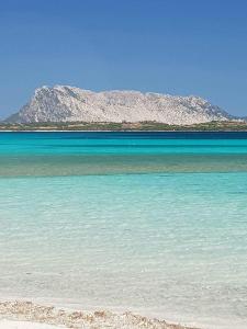 ein großer Wasserkörper mit einem Berg im Hintergrund in der Unterkunft nonna antonietta in San Teodoro