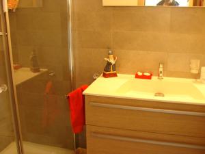 een badkamer met een wastafel en een douche bij MT's Cosy Place in Dino