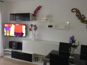 Televízia a/alebo spoločenská miestnosť v ubytovaní Apartamento Edificio Diamant