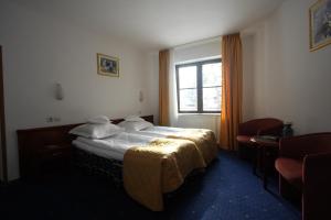 ポイアナ・ブラショフにあるHotel Ruiaのベッドルーム1室(大型ベッド1台、窓付)