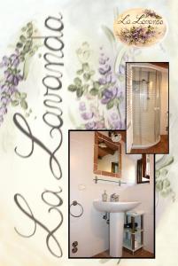 San GiustinoにあるLe Querce di Campolungoのバスルーム(シンク、紫色の花の壁付)