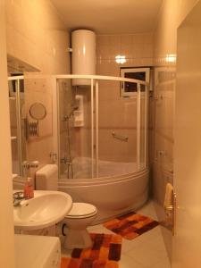 une salle de bains avec douche, toilettes et lavabo dans l'établissement Apartments Villa Irma, à Sarajevo 39 autres photos