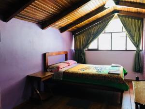una piccola camera da letto con un letto e una finestra di Hostal Princesa Maria a Baños
