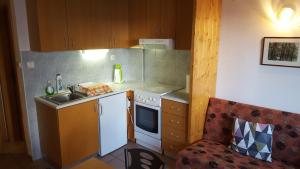 Il comprend une petite cuisine équipée d'un évier et d'une cuisinière. dans l'établissement Rogla app Jerebika 11, à Zreče