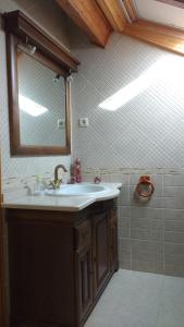 a bathroom with a sink and a mirror and a shower at Casa Luz in Ávila