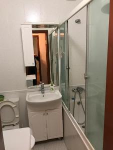 ヴィーンヌィツャにあるBeautiful Apartment on Korolenka 31のバスルーム(トイレ、洗面台、シャワー付)