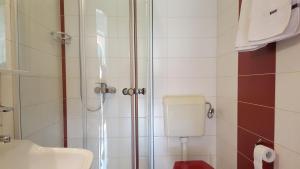 a bathroom with a shower and a toilet and a sink at Apartments Ginkgo in Banjole +57 photos