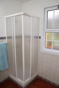a shower stall in a bathroom with a window at Ponta Delgada - Casa Rural in Ponta Delgada