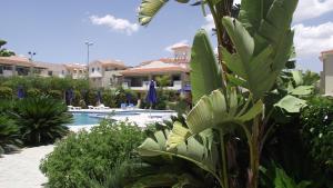 a resort with a swimming pool and some plants at Pyla Gardens A101 in Pyla