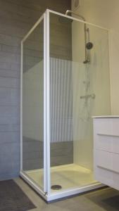 una doccia con porta in vetro in bagno di Wow aan de Braassem- close to Schiphol a Rijnsaterwoude