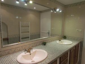 a bathroom with two sinks and a large mirror at Gîtes du Cigalon et de la Montagnette in Boulbon +36 photos