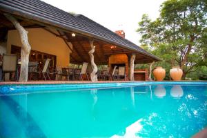 a swimming pool in front of a house at Bush Lovers Lodge in Modimolle