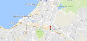 a map of a city with a marker on it at Apartamento Viña del Mar 1270 in Viña del Mar