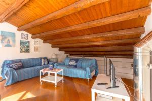 巴勒摩的住宿－Terrazze di San Francesco by Wonderful Italy，客厅设有木制天花板和蓝色沙发。