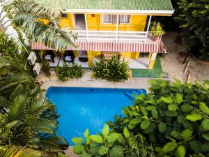 eine Luftansicht eines Hauses mit Pool in der Unterkunft Hotel Laura's House in Coco