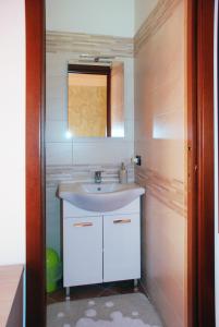 a bathroom with a white sink and a mirror at La Cascina in Agliè