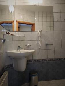 La salle de bains est pourvue d'un lavabo et d'un miroir. dans l'établissement Oro Cavallo, à Karpacz