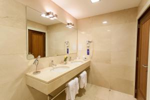 a bathroom with a sink and a mirror at Hotel Bracara Augusta in Braga