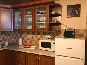 Una cocina con un refrigerador blanco y un microondas. en Apartament Widok, en Czarna Góra 25 fotos más