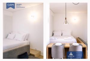 two images of a bedroom with a bed and a table at ORM - 3 C´s Apartments in Porto