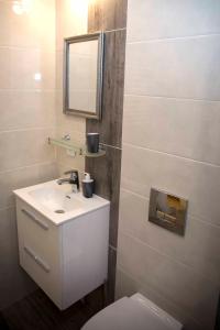 bagno con lavandino, specchio e servizi igienici di Amazing Apartment, City Centre, Modern, Elegant, Cozy a Cracovia