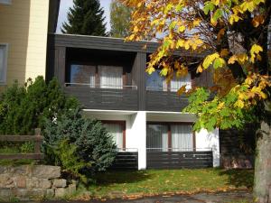 a house with a black and white at Pension Winkel in Braunlage