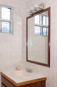 a bathroom with a sink and a mirror at Casa Brisa Guest House in San Pedro