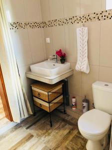 a bathroom with a sink and a toilet at Kays Residence in Pereybere