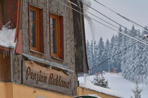 a sign on the side of a building that says pantomolisolis at Penzion Bublava in Bublava