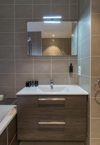 a bathroom with a sink and a mirror at La Niche in Brides-les-Bains +33 photos