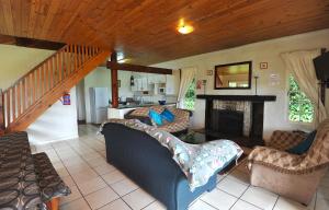 Pennygum Country Cottages في أندربرغ: غرفة معيشة مع أريكة ومدفأة