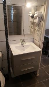 een badkamer met een wastafel en een spiegel bij Les Mouettes in Le Tréport