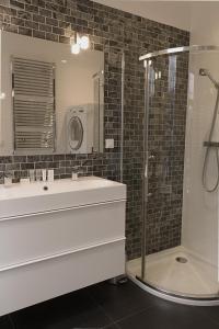 un baño con lavabo y ducha en Da Costa Suite, en Ámsterdam