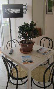 ガリポリにあるAppartamenti Baia Verde Gallipoli di Carlino Touristの鉢植えのテーブル