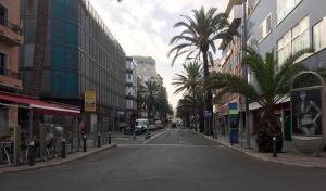 an empty city street with palm trees and buildings at Mai City Apartment in Las Palmas de Gran Canaria