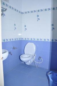 a blue bathroom with a toilet and a sink at Hotel Gangaur Palace in Udaipur