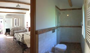 a bathroom with a shower and a toilet at La Casetta nel Borgo in Faenza
