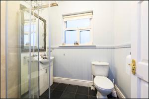 ダブリンにあるCity Airport Apartmentのバスルーム(トイレ、洗面台、シャワー付)