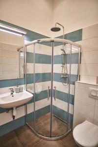 bagno con doccia, lavandino e servizi igienici di K29 Apartment | Budapest a Budapest
