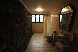 ein Badezimmer mit einem Waschbecken, einem WC und einem Spiegel in der Unterkunft Refúgio da Xamusca in São Vicente