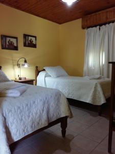 1 dormitorio con 2 camas y ventana en Estancia Don Jose- GuenGuel en Río Mayo